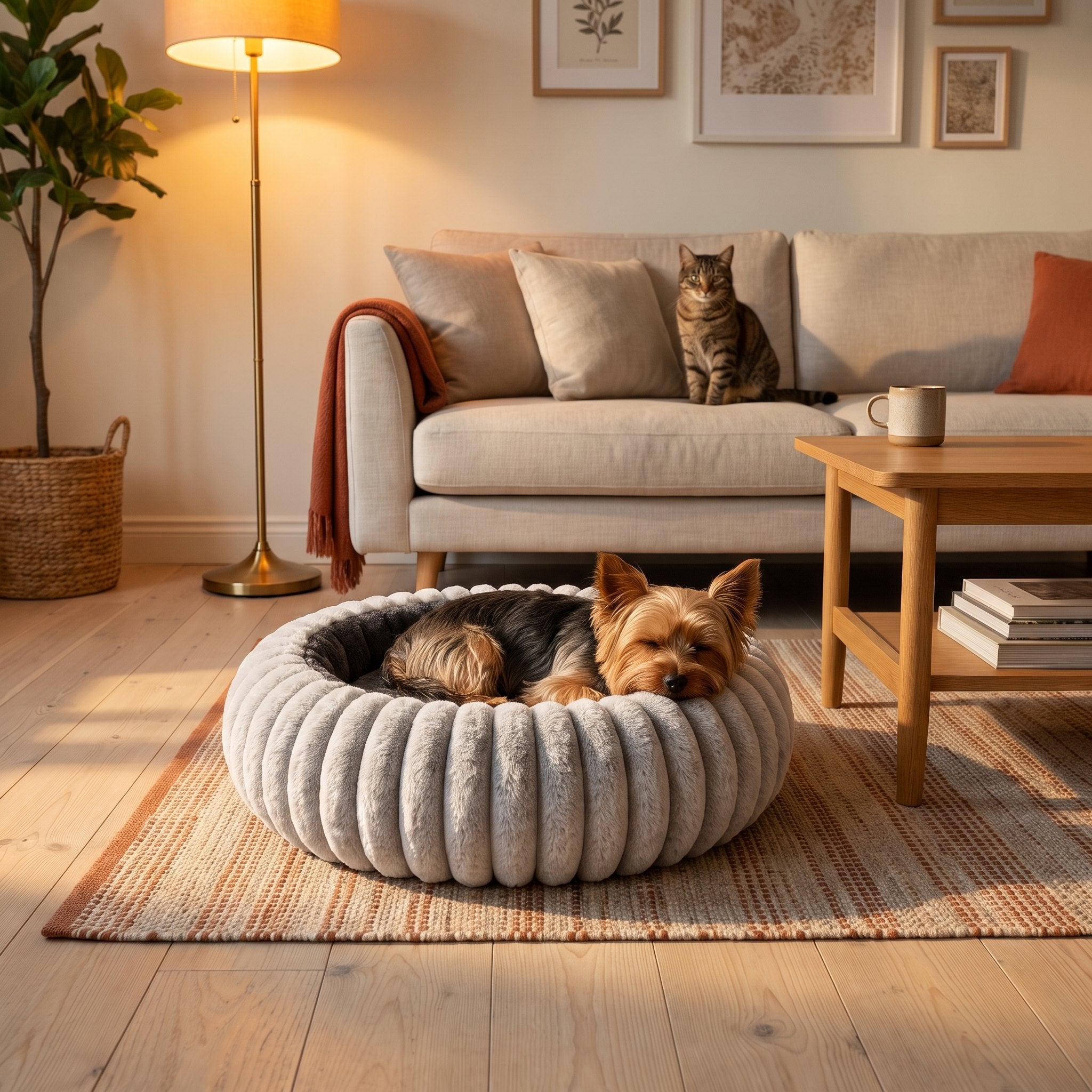A small dog curled up in the size S NUZZO